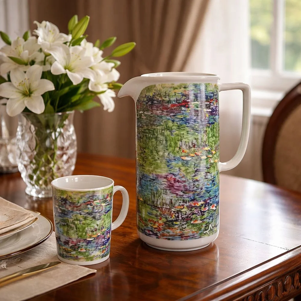 Rare Vintage Chaleur Master Impressionists Art Monet Water Lilies Pitcher Vase